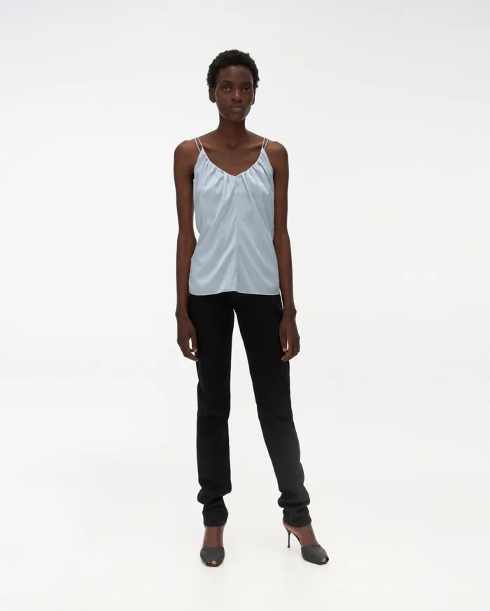 Tops Women Helmut Lang Ruched Silk Slip Top Ash Blue