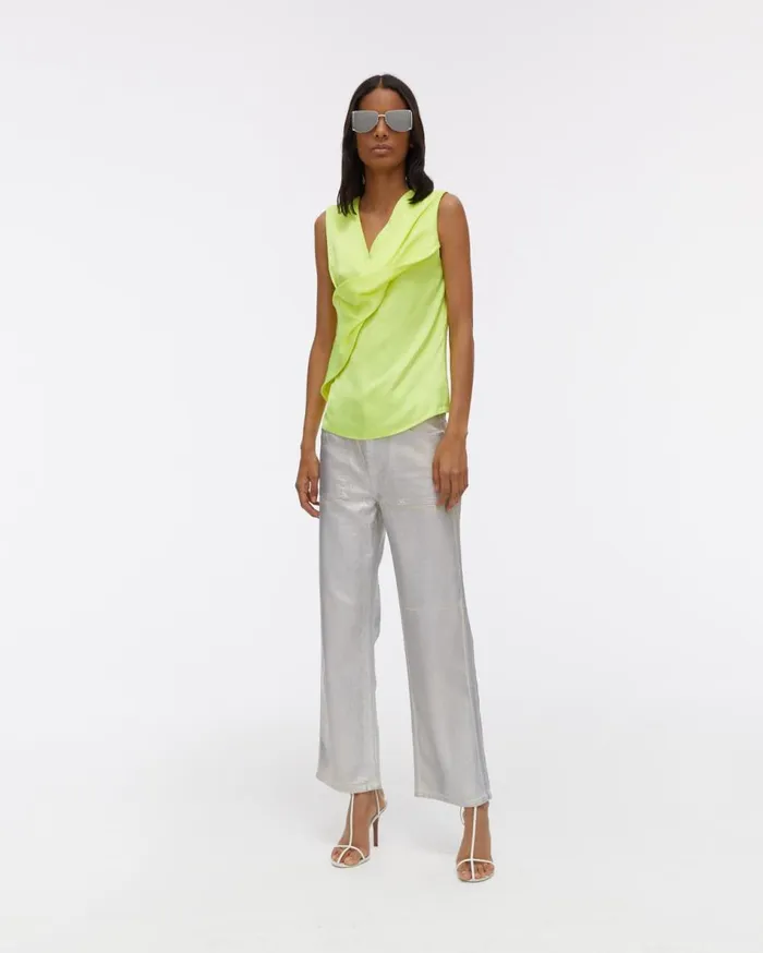 Tops Women Helmut Lang Satin Knot Twist Top Neon Yellow