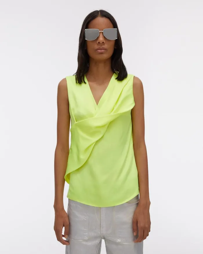 Tops Women Helmut Lang Satin Knot Twist Top Neon Yellow