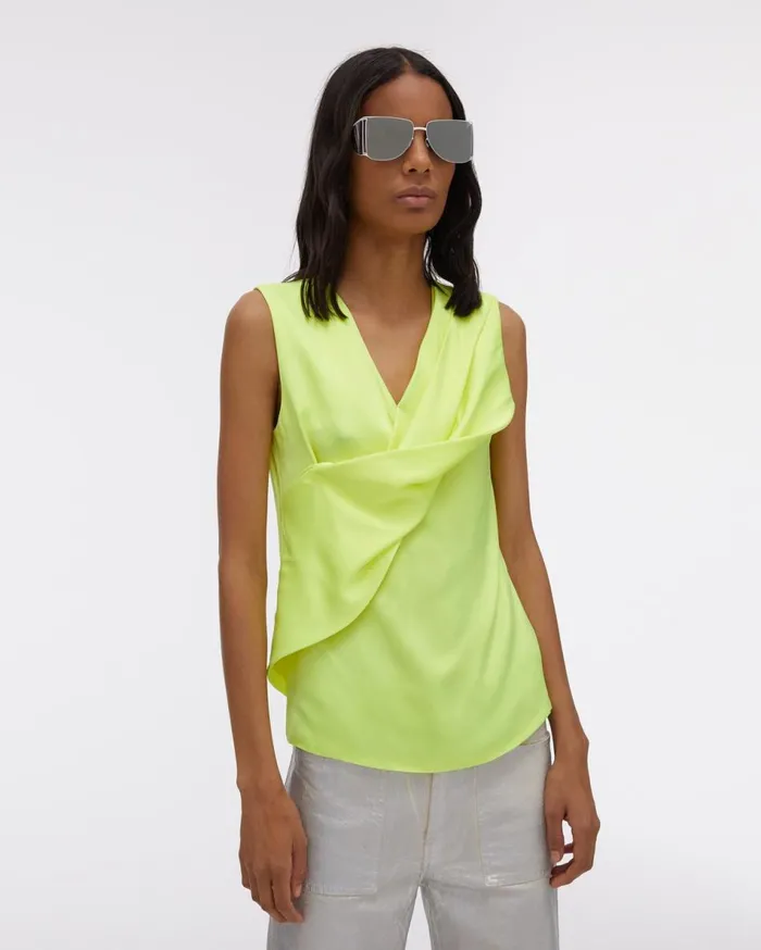 Tops Women Helmut Lang Satin Knot Twist Top Neon Yellow
