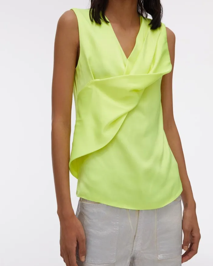 Tops Women Helmut Lang Satin Knot Twist Top Neon Yellow