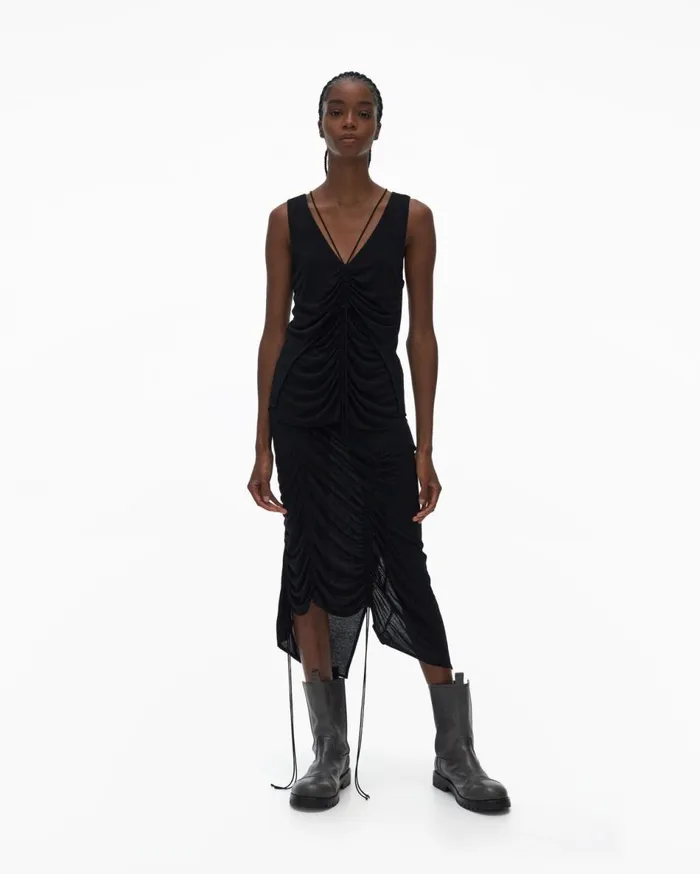 Tops Women Helmut Lang Scala Ruched Top Basalt Black