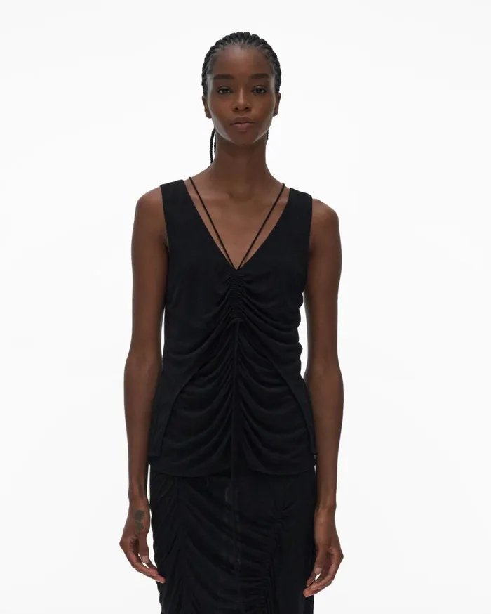 Tops Women Helmut Lang Scala Ruched Top Basalt Black
