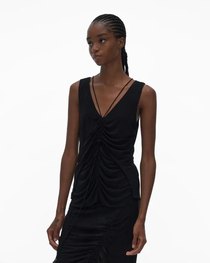 Tops Women Helmut Lang Scala Ruched Top Basalt Black