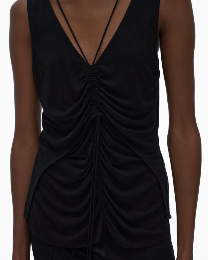 Tops Women Helmut Lang Scala Ruched Top Basalt Black