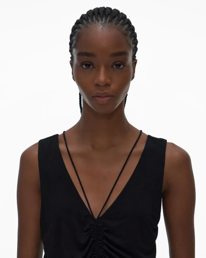 Tops Women Helmut Lang Scala Ruched Top Basalt Black