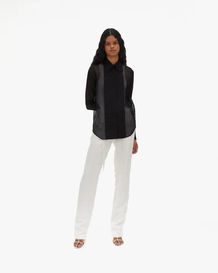 Tops Women Helmut Lang Sheer Tuxedo Shirt Black