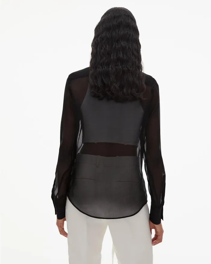 Tops Women Helmut Lang Sheer Tuxedo Shirt Black