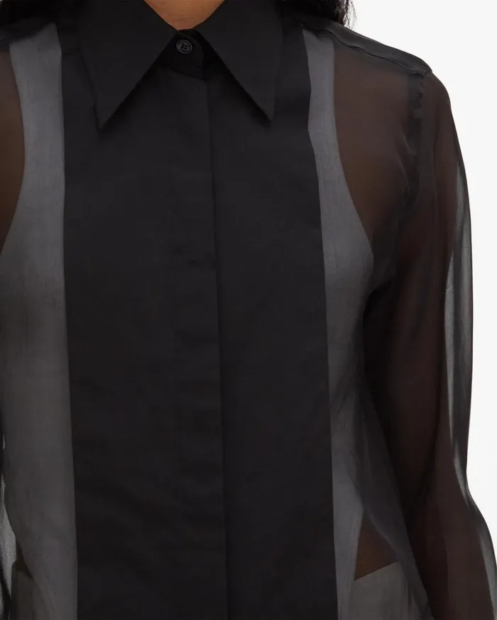 Tops Women Helmut Lang Sheer Tuxedo Shirt Black