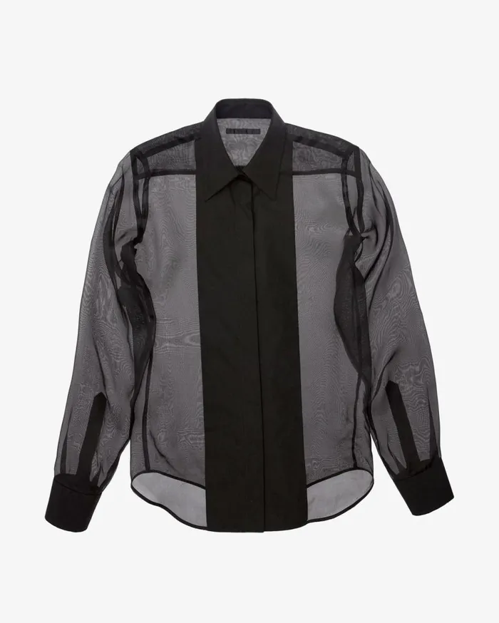 Tops Women Helmut Lang Sheer Tuxedo Shirt Black
