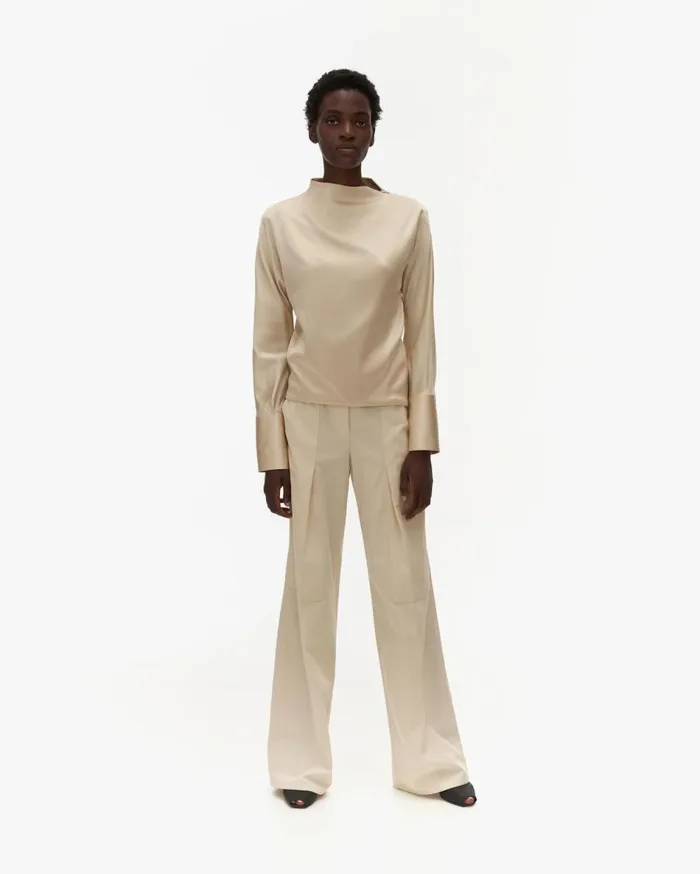 Tops Women Helmut Lang Silk LongSleeve Top Sea Pearl