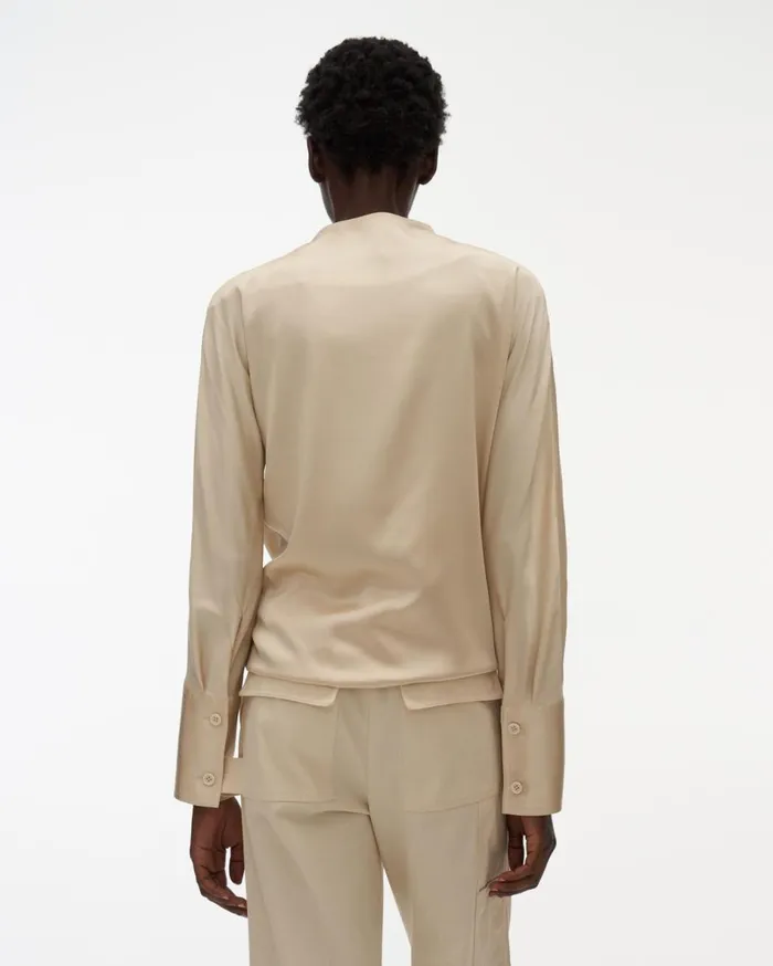 Tops Women Helmut Lang Silk LongSleeve Top Sea Pearl
