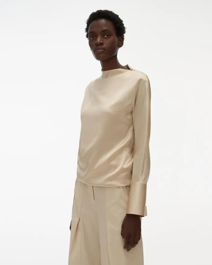 Tops Women Helmut Lang Silk LongSleeve Top Sea Pearl