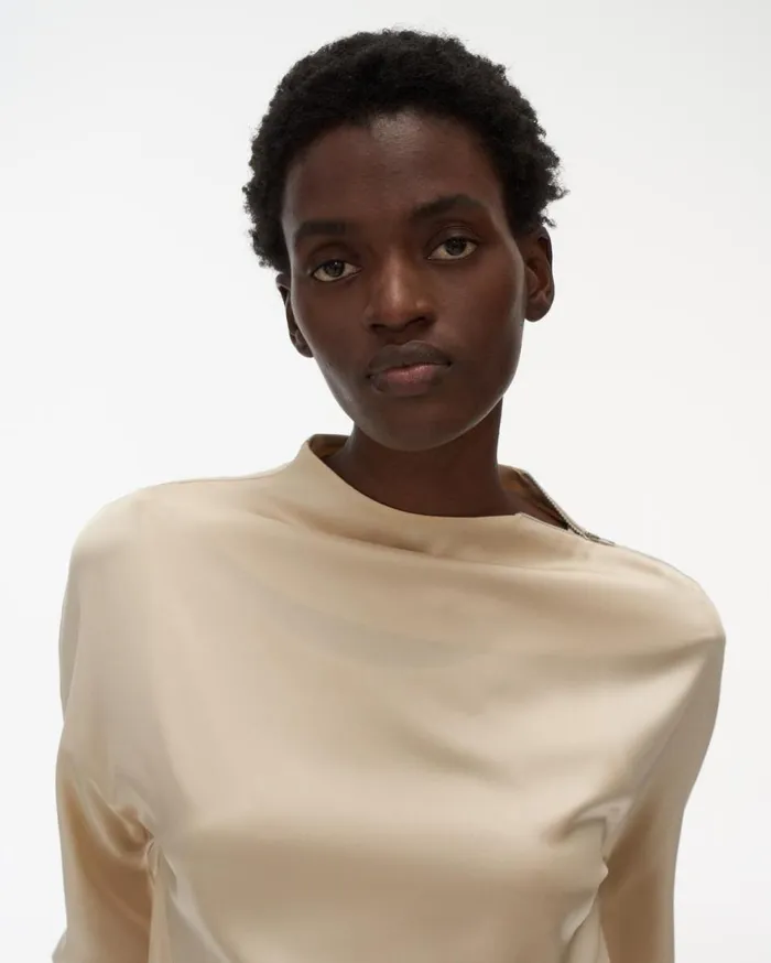 Tops Women Helmut Lang Silk LongSleeve Top Sea Pearl