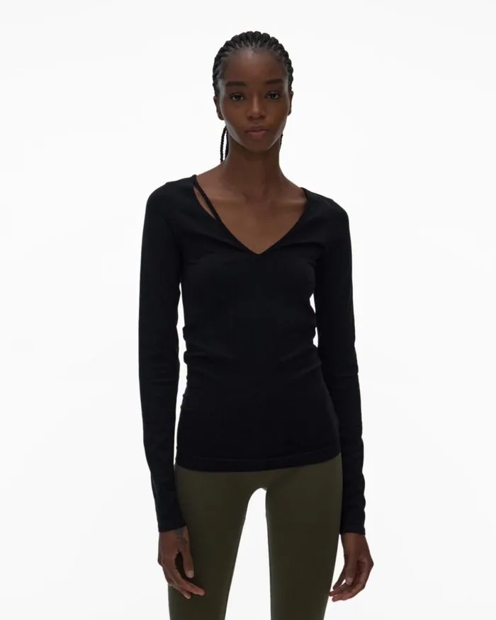 Tops Women Helmut Lang Slash V Neck Top Black