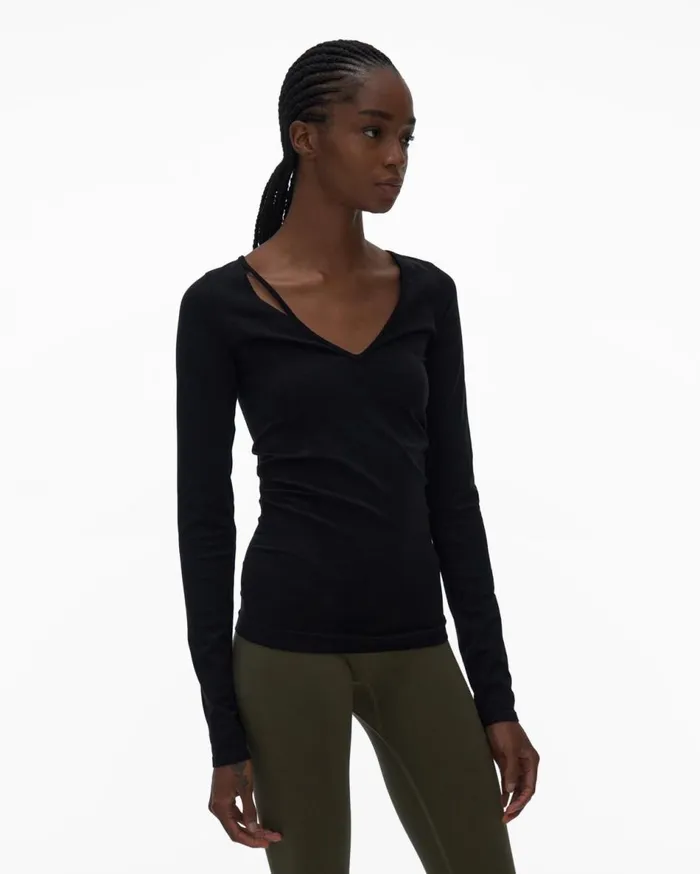 Tops Women Helmut Lang Slash V Neck Top Black
