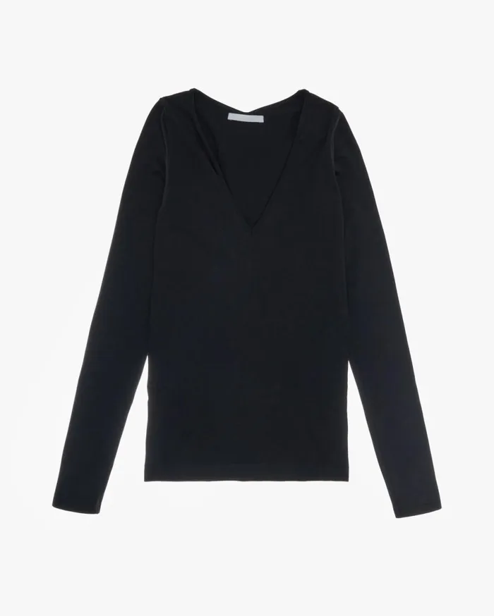 Tops Women Helmut Lang Slash V Neck Top Black