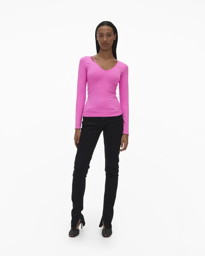 Tops Women Helmut Lang Slash V Neck Top Disco Pink
