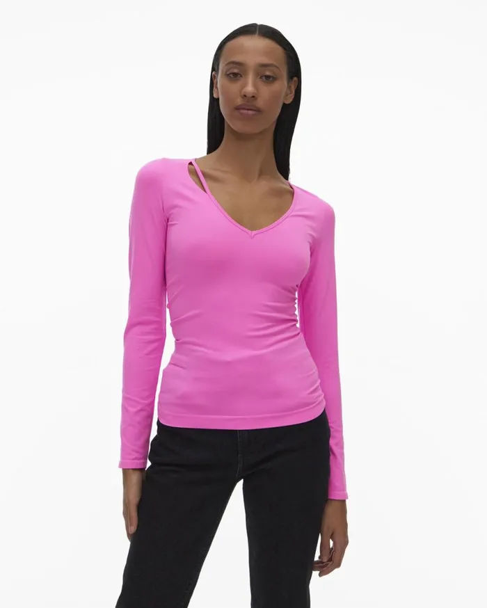 Tops Women Helmut Lang Slash V Neck Top Disco Pink