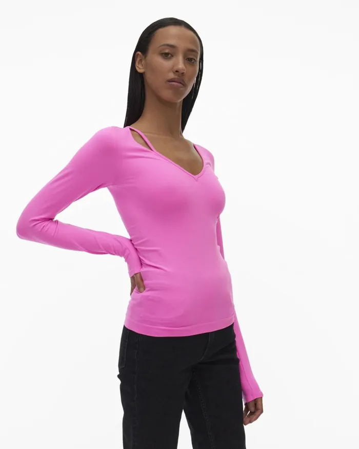 Tops Women Helmut Lang Slash V Neck Top Disco Pink