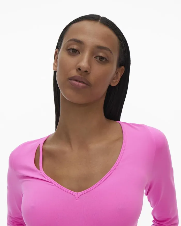 Tops Women Helmut Lang Slash V Neck Top Disco Pink