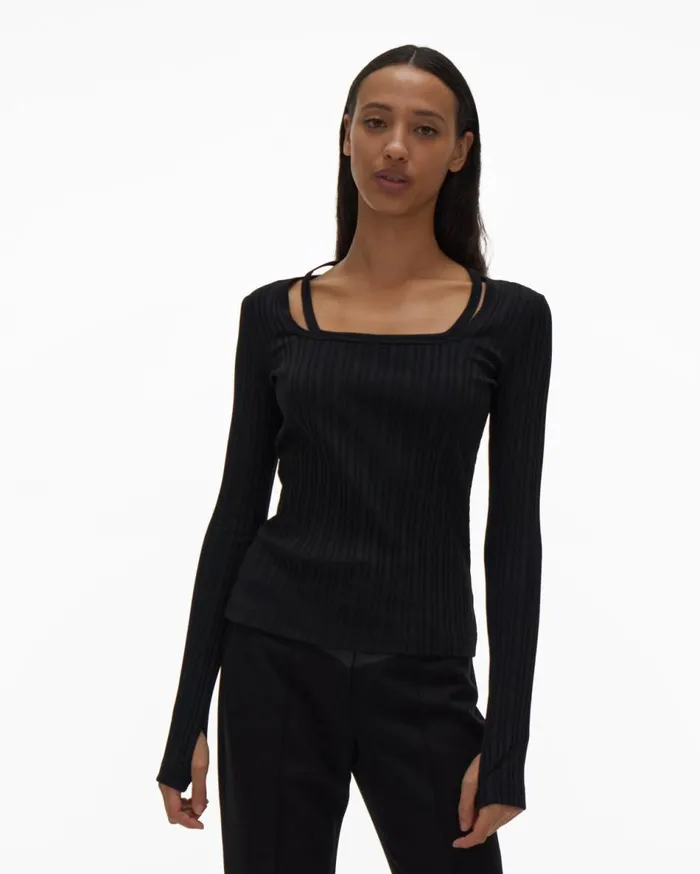 Tops Women Helmut Lang Square Neck Top Black