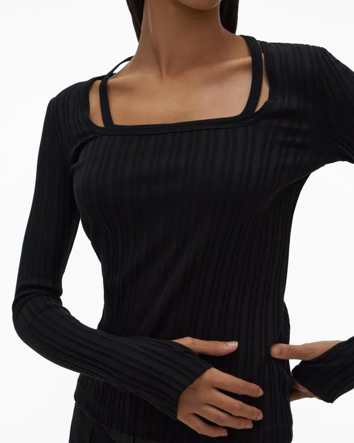 Tops Women Helmut Lang Square Neck Top Black