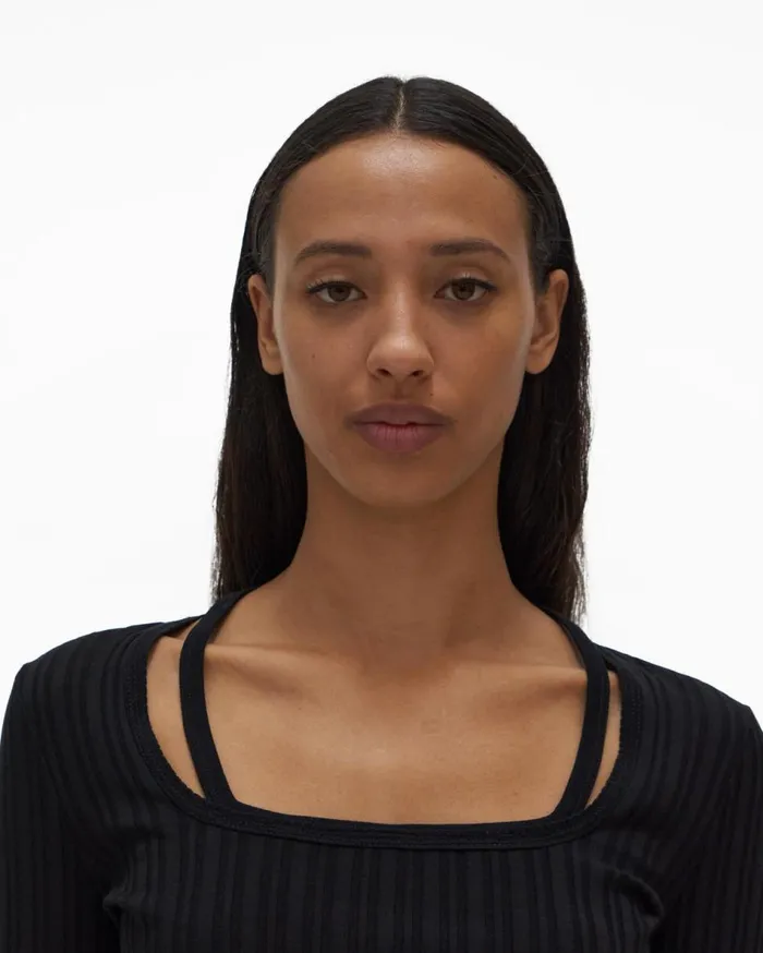 Tops Women Helmut Lang Square Neck Top Black