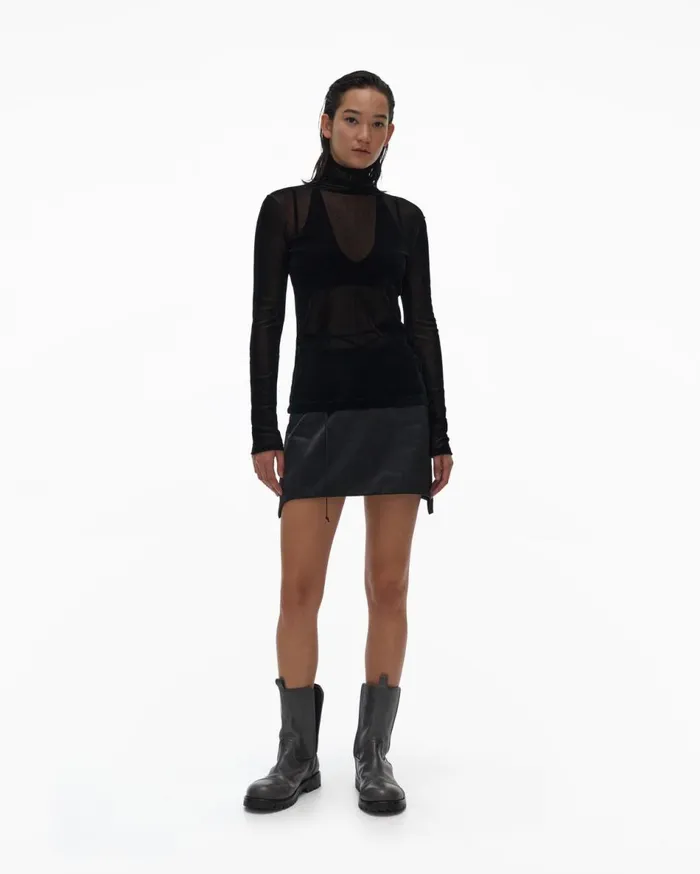Tops Women Helmut Lang Velvet Tulle Top Basalt Black