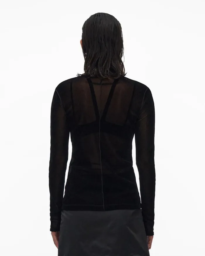 Tops Women Helmut Lang Velvet Tulle Top Basalt Black