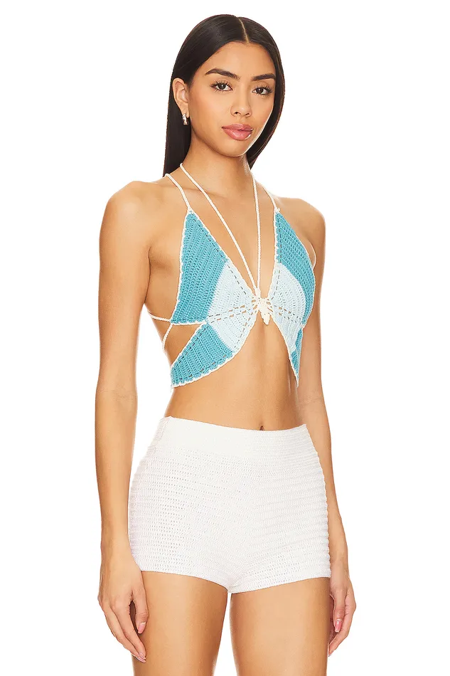 Tops Women Lovers and Friends Butterfly Love Top Teal and Light Blue Tops Women Lovers and Friends Butterfly Love Top Teal and Light Blue