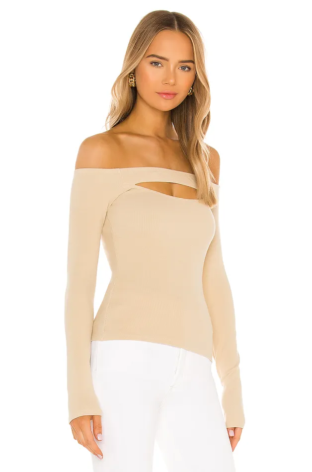 Tops Women Lovers and Friends Cut Out Off Shoulder Top Nude Tops Women Lovers and Friends Cut Out Off Shoulder Top Nude