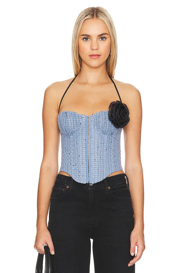 Tops Women Lovers and Friends Domino Bustier Top Blue Tweed