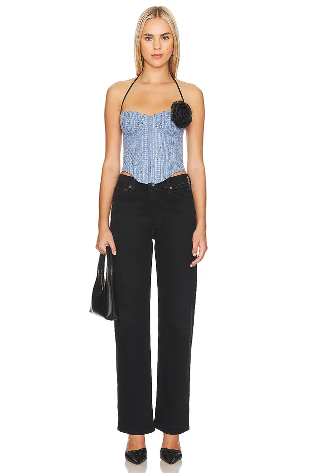 Tops Women Lovers and Friends Domino Bustier Top Blue Tweed Tops Women Lovers and Friends Domino Bustier Top Blue Tweed
