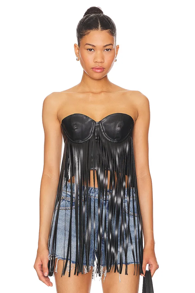 Tops Women Lovers and Friends Dutton Faux Leather Top Black