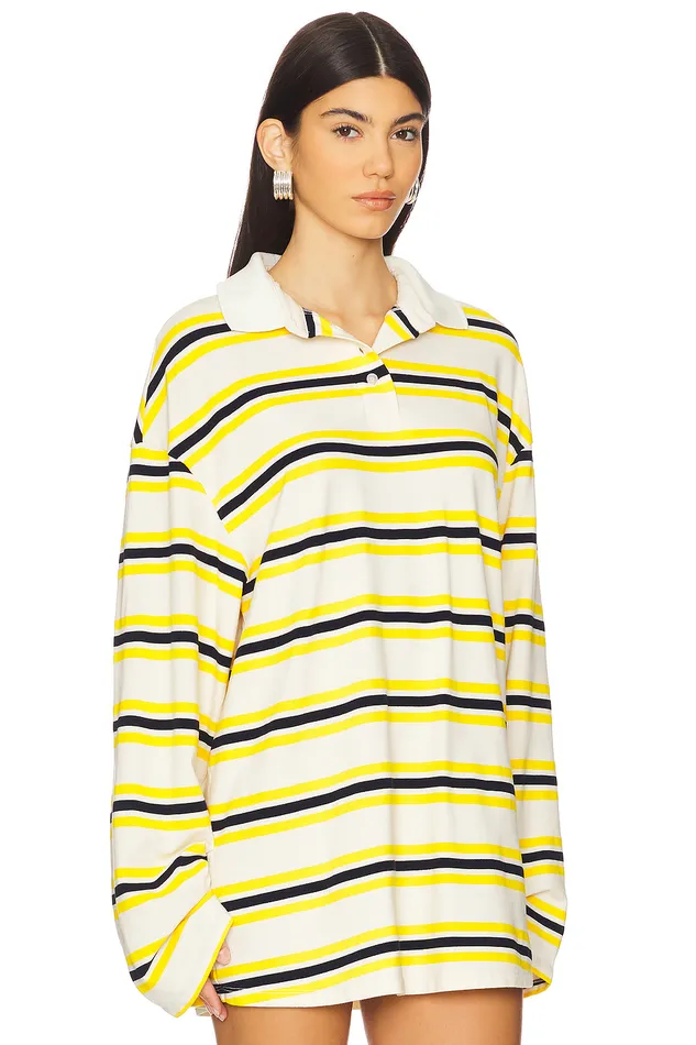 Tops Women Lovers and Friends Erin Polo Yellow Stripe Tops Women Lovers and Friends Erin Polo Yellow Stripe