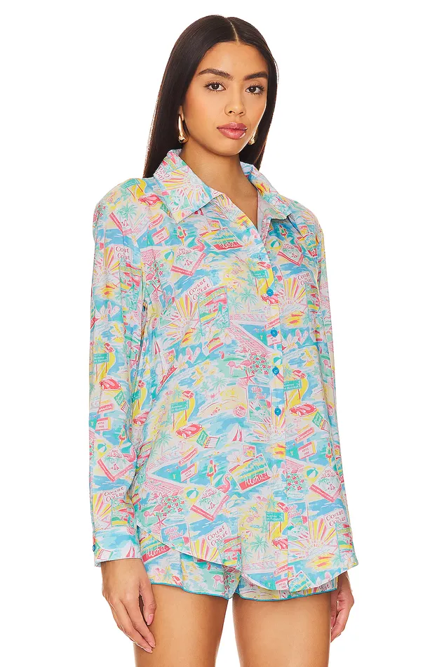 Tops Women Lovers and Friends Groovy Delight Shirt Multi Blue Vacay Tops Women Lovers and Friends Groovy Delight Shirt Multi Blue Vacay