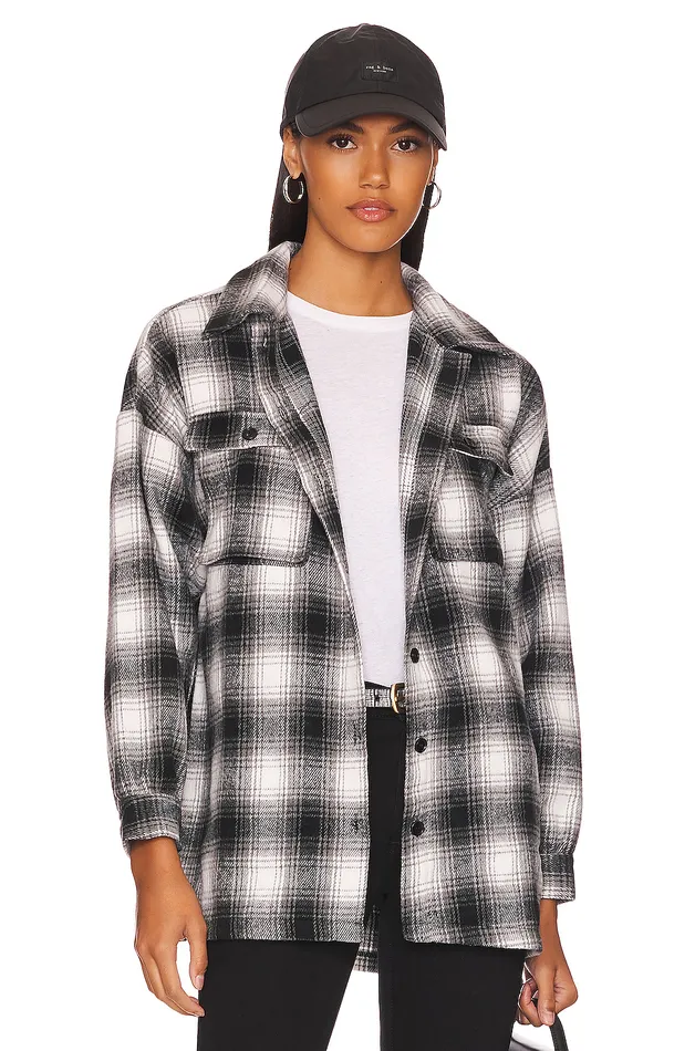Tops Women Lovers and Friends Harlow Flannel Shacket Black and White