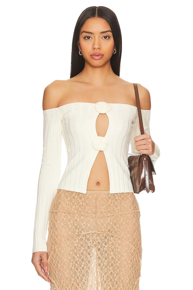 Tops Women Lovers and Friends Liora Rosette Sweater White