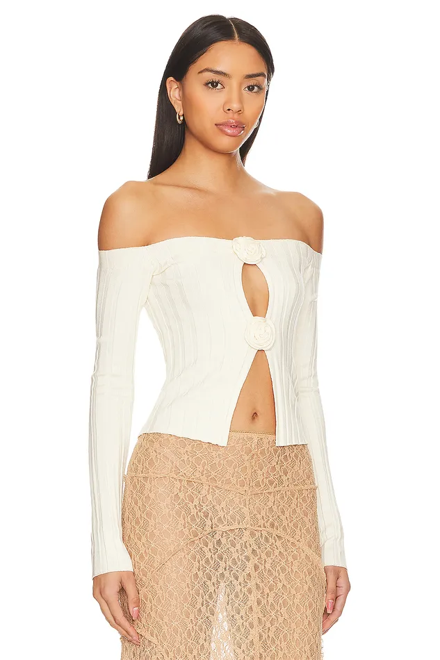 Tops Women Lovers and Friends Liora Rosette Sweater White Tops Women Lovers and Friends Liora Rosette Sweater White