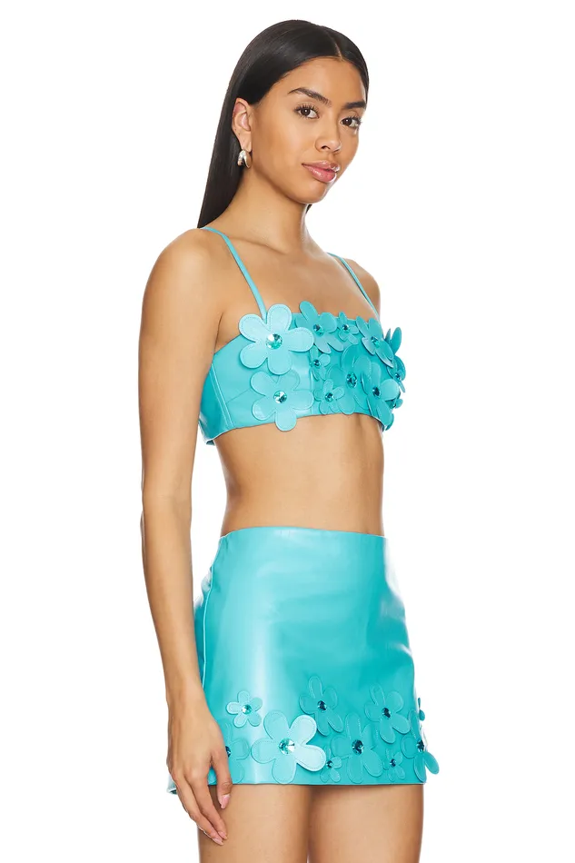 Tops Women Lovers and Friends Nova Faux Leather Crop Top Aqua Blue Tops Women Lovers and Friends Nova Faux Leather Crop Top Aqua Blue