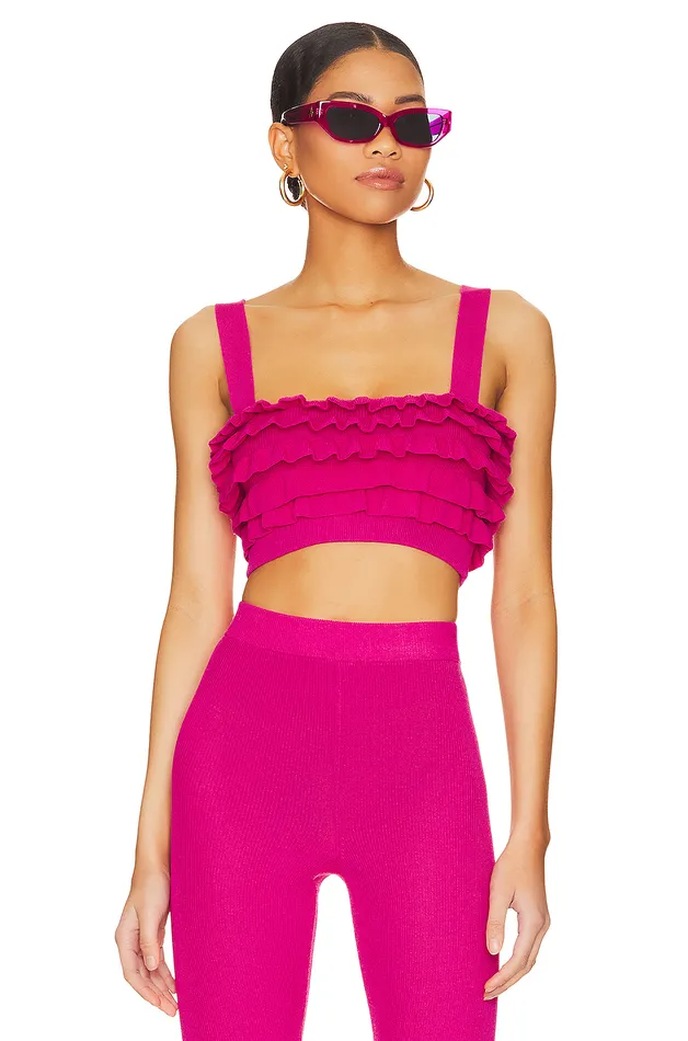 Tops Women Lovers and Friends Razi Ruffle Knit Crop Top Hot Pink