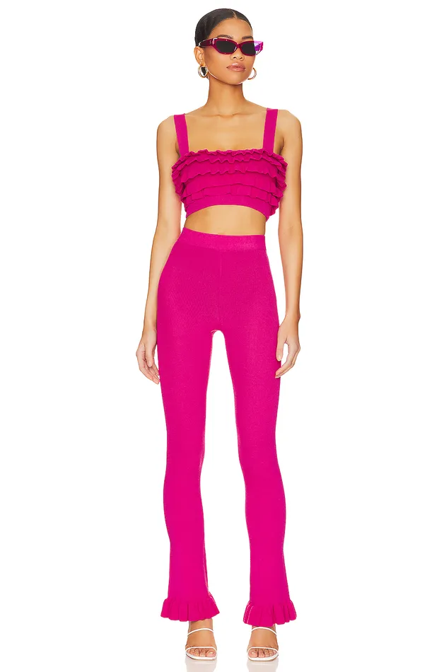 Tops Women Lovers and Friends Razi Ruffle Knit Crop Top Hot Pink Tops Women Lovers and Friends Razi Ruffle Knit Crop Top Hot Pink