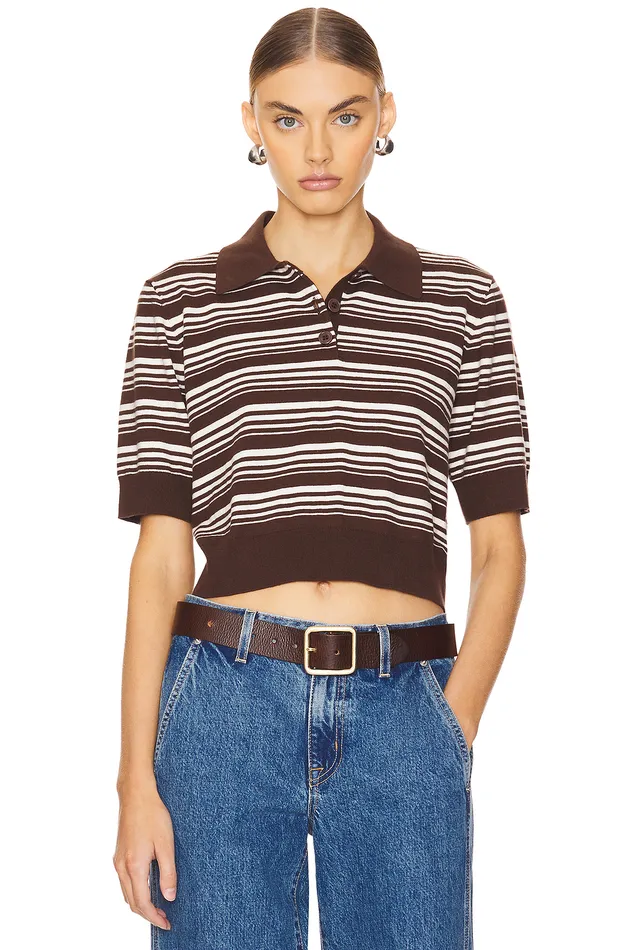 Tops Women Lovers and Friends Sheeva Stripe Polo Brown and Ivory