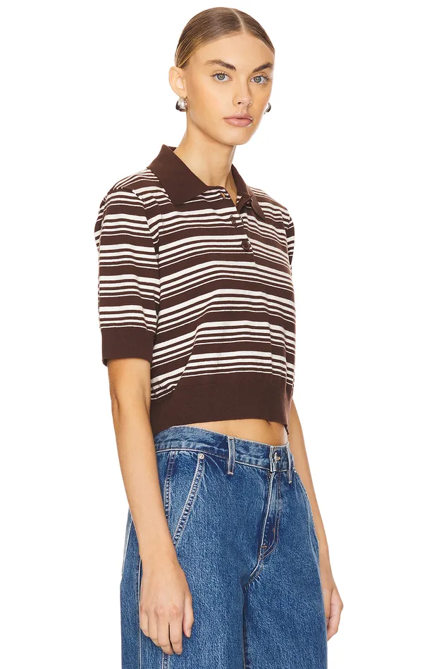 Tops Women Lovers and Friends Sheeva Stripe Polo Brown and Ivory Tops Women Lovers and Friends Sheeva Stripe Polo Brown and Ivory