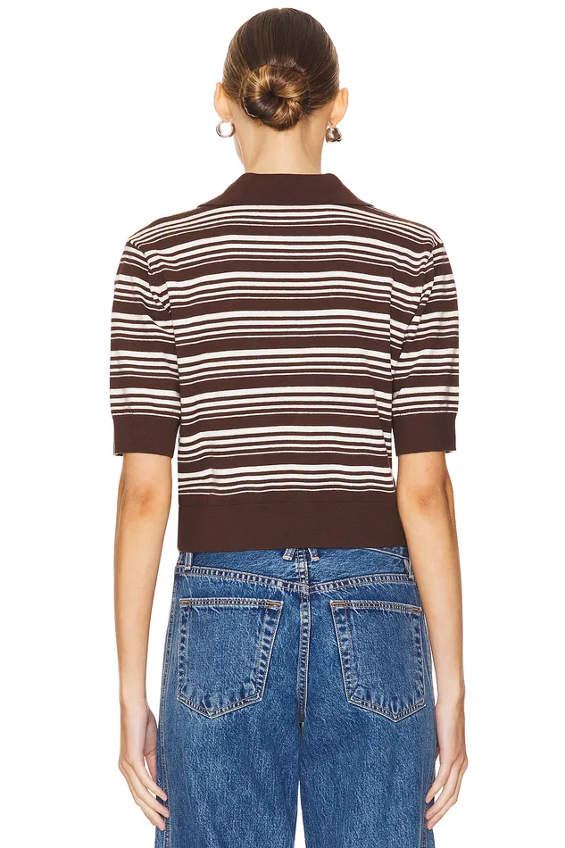 Tops Women Lovers and Friends Sheeva Stripe Polo Brown and Ivory Tops Women Lovers and Friends Sheeva Stripe Polo Brown and Ivory