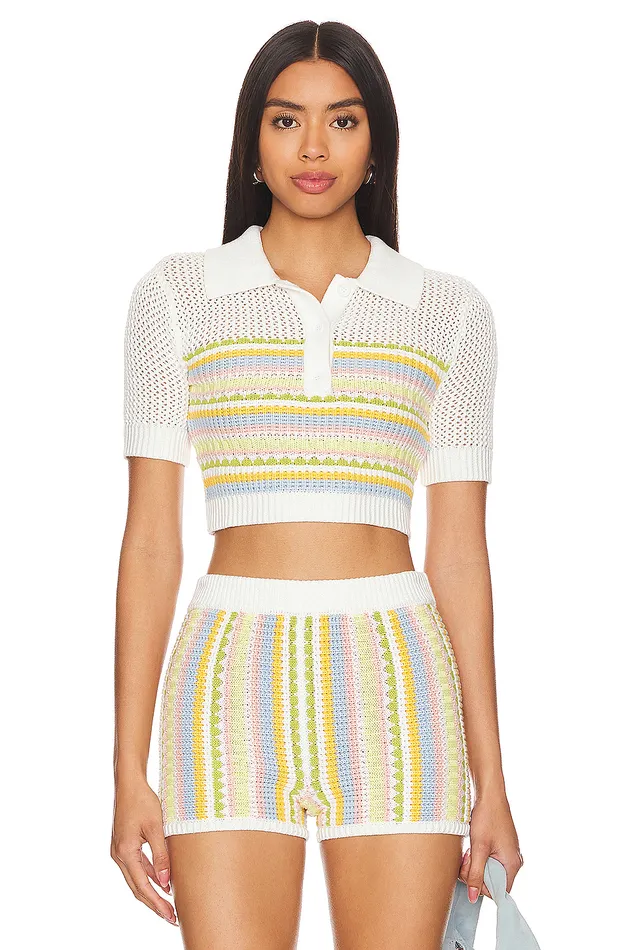 Tops Women Lovers and Friends Shelly Knit Polo Light Yellow Multi
