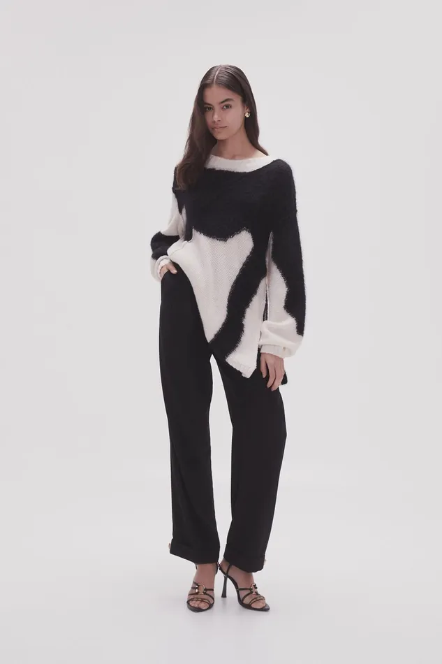 Women Addie Intarsia Knit Jumper Blackivory Aje Knitwear and Jumpers