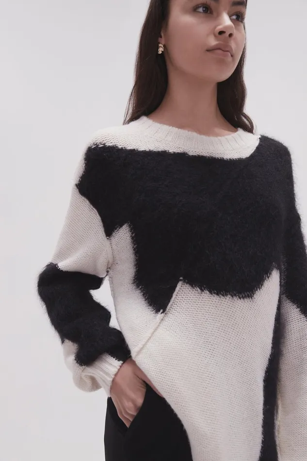Women Addie Intarsia Knit Jumper Blackivory Aje Knitwear and Jumpers