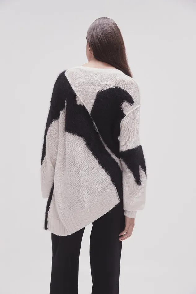 Women Addie Intarsia Knit Jumper Blackivory Aje Knitwear and Jumpers